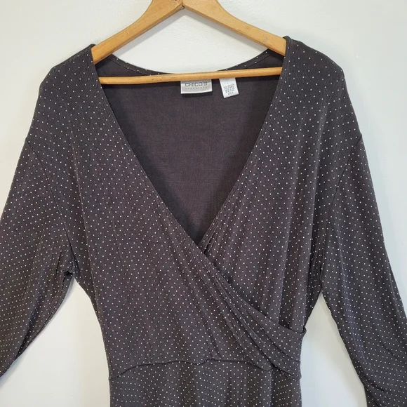 Chico's Travelers Black Polka Dot Wrap Style Dress Size 3 - Picture 15 of 16